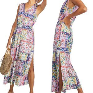 Anthropologie Patchwork Jumpsuit M Floral Side Slits
